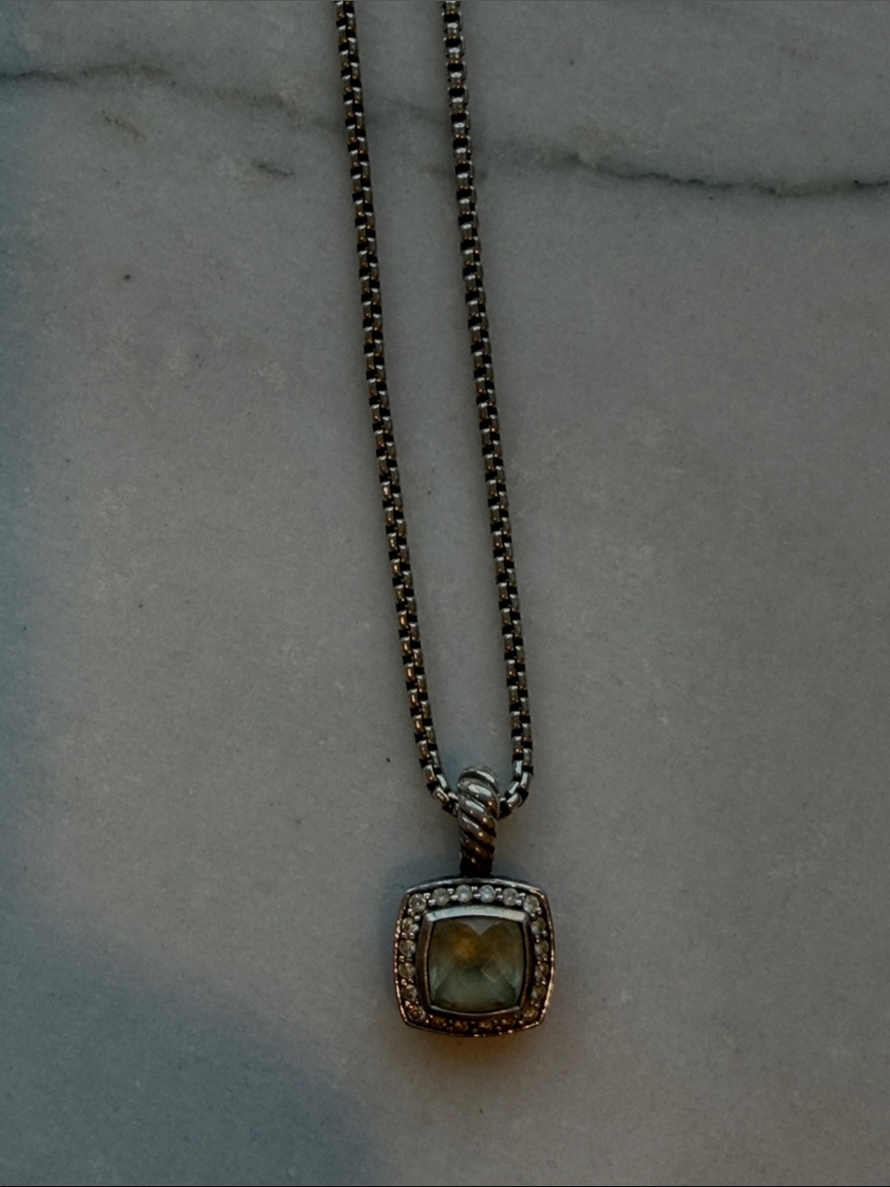 Sterling Silver Green Gemstone Halo Pendant Necklace - Picture 2 of 5
